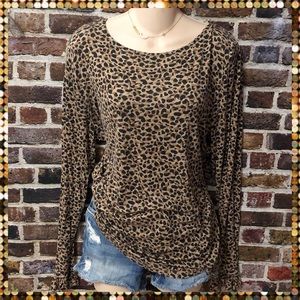 Maurices leopard cheetah Cat print stretchy ruffle sleeve top shirt XL